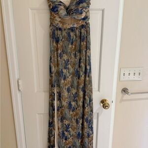 Dress the Population Blue and Tan Floral Maxi Dress